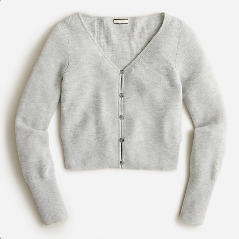 J Crew Featherweight cashmere cropped cardigan sweater, Hthr Grey, Size L